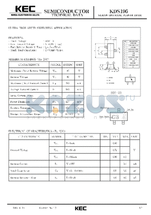 KDS196 datasheet - SILICON EPITAXIAL PLANAR DIODE (ULTRA HIGH SPEED SWITCHING)