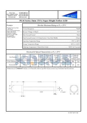 PL16-CDY06 datasheet - 5mm (T1n) Super Bright Yellow LED