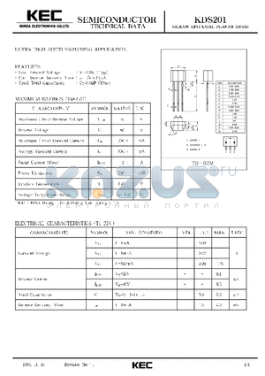 KDS201 datasheet - SILICON EPITAXIAL PLANAR DIODE (ULTRA HIGH SPEED SWITCHING)