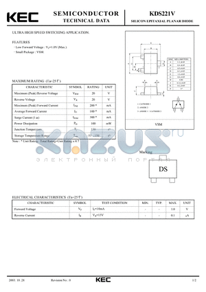 KDS221V datasheet - SILICON EPITAXIAL PLANAR DIODE