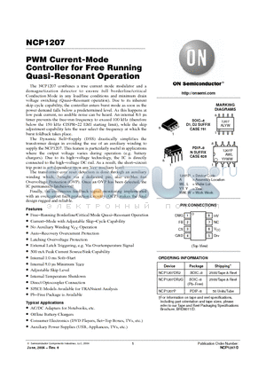 NCP1207P datasheet - PWM Current-Mode Controller for Free Running Quasi-Resonant Operation