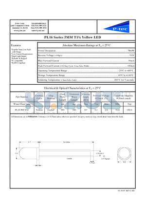 PL16-WCY01 datasheet - 5MM T1n Yellow LED