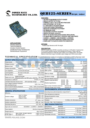 QEB125-24S15 datasheet - 125 WATTS MAXIMUM OUTPUT POWER