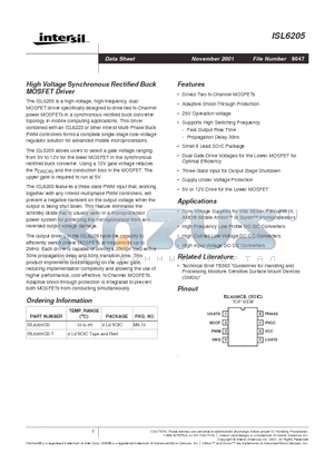 ISL6205 datasheet - High Voltage Synchronous Rectified Buck MOSFET Driver