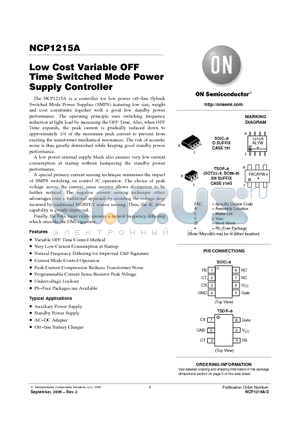 NCP1215ASNT1 datasheet - Low Cost Variable OFF Time Switched Mode Power Supply Controller