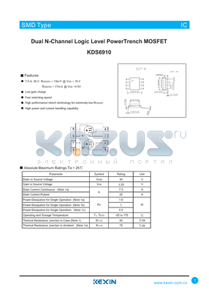 KDS6910 datasheet - Dual N-Channel Logic Level PowerTrench MOSFET
