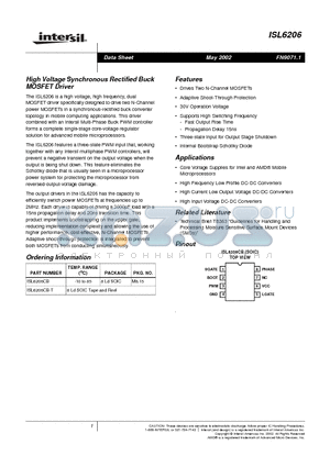 ISL6206CB-T datasheet - High Voltage Synchronous Rectified Buck MOSFET Driver