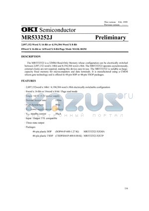 MR533252J datasheet - 2,097,152-Word X 16-Bit or 4,194,304-Word X 8-Bit 8Word X 16-Bit or 16Word X 8-Bit/Page Mode MASK ROM