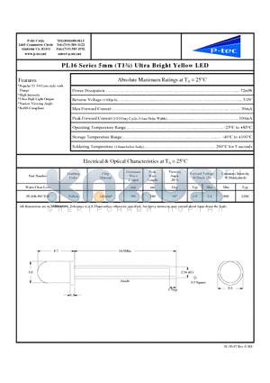 PL16B-WCY08 datasheet - 5mm (T1n) Ultra Bright Yellow LED