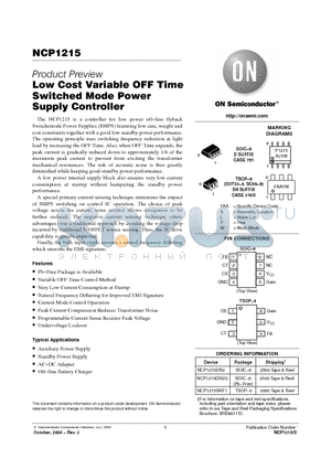 NCP1215DR2 datasheet - Low Cost Variable OFF Time Switched Mode Power Supply Controller