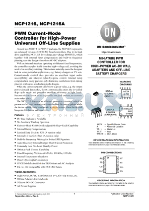 NCP1216A datasheet - PWM Current-Mode Controller for High-Power Universal Off-Line Supplies