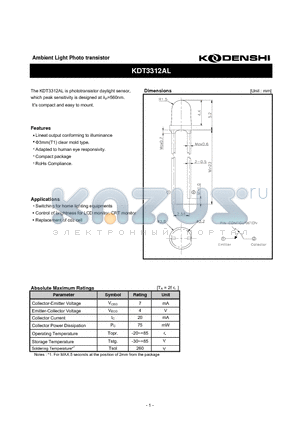 KDT3312AL datasheet - Ambient Light Photo transistor