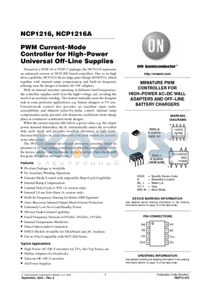 NCP1216 datasheet - PWM Current-Mode Controller for High-Power Universal Off-Line Supplies