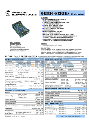 QEB50-24S12 datasheet - 50 WATTS MAXIMUM OUTPUT POWER