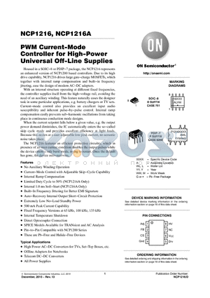 NCP1216AP100G datasheet - PWM Current-Mode Controller for High-Power Universal Off-Line Supplies