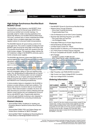 ISL6208ACBZ-T datasheet - High Voltage Synchronous Rectified Buck MOSFET Driver