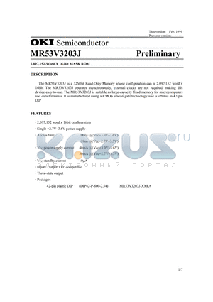 MR53V3203J datasheet - 2,097,152-Word x 16-Bit MASK ROM