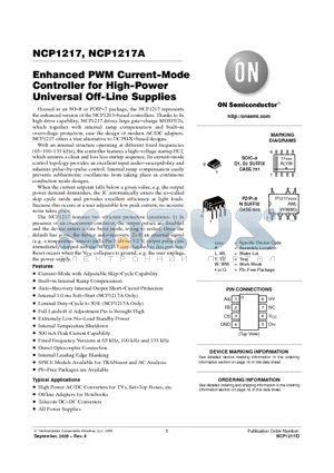 NCP1217 datasheet - Enhanced PWM Current−Mode Controller for High−Power Universal Off−Line Supplies