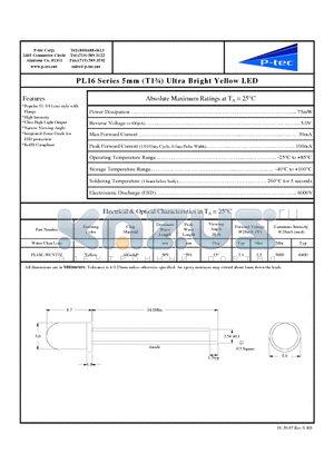 PL16C-WCY27Z datasheet - 5mm (T1n) Ultra Bright Yellow LED