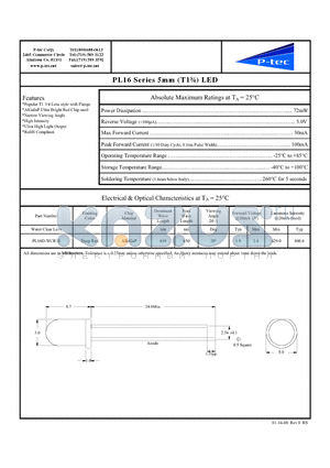 PL16D-WCR18 datasheet - 5mm (T1n) LED