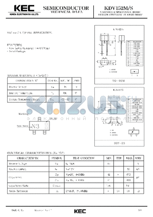 KDV152M datasheet - VARIABLE CAPACITANCE DIODE SILICON EPITAXIAL PLANAR DIODE(VCO FOR CB,C/P PLL)