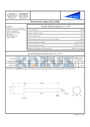 PL16D-WCY02 datasheet - 5mm (T1n) LED