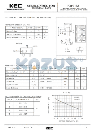 KDV153 datasheet - VARIABLE CAPACITANCE DIODE SILICON EPITAXIAL PLANAR DIODE(TV VHF,UHF TUNER AFC VCO FOR UHF BAND RADIO)