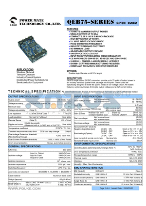 QEB75-24S15 datasheet - 75 WATTS MAXIMUM OUTPUT POWER