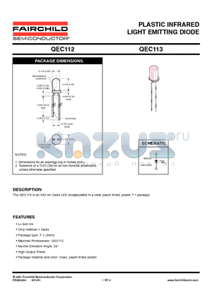 QEC112 datasheet - PLASTIC INFRARED LIGHT EMITTING DIODE