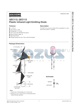 QEC112 datasheet - Plastic Infrared Light Emitting Diode