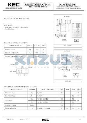 KDV152 datasheet - VARIABLE CAPACITANCE DIODE SILICON EPITAXIAL PLANAR DIODE(VCO FOR CB,C/P PLL)