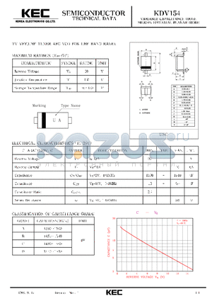 KDV154 datasheet - VARIABLE CAPACITANCE DIODE SILICON EPITAXIAL PLANAR DIODE(TV VHF,UHF TUNER AFC VCO FOR UHF BAND RADIO)