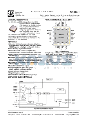 M2040-01-400.0000 datasheet - FREQUENCY TRANSLATION PLL WITH AUTOSWITCH