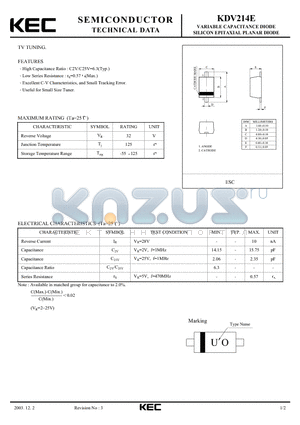 KDV214E datasheet - SILICON EPITAXIAL PLANAR DIODE