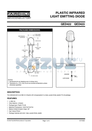 QED422 datasheet - PLASTIC INFRARED LIGHT EMITTING DIODE