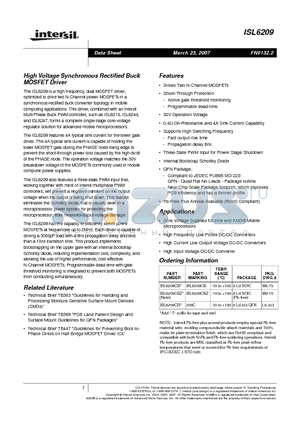 ISL6209CBZ datasheet - High Voltage Synchronous Rectified Buck MOSFET Driver