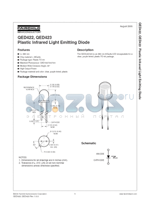 QED422 datasheet - Plastic Infrared Light Emitting Diode