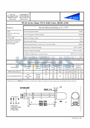 PL16N-WDRGB190503 datasheet - 5mm (T1n) Full Color (RGB) LED