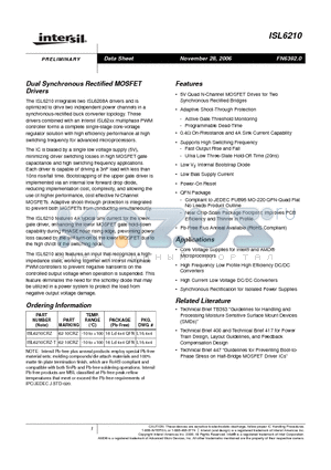 ISL6210CRZ-T datasheet - Dual Synchronous Rectified MOSFET Drivers