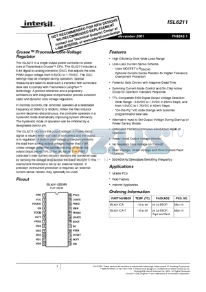 ISL6211CA-T datasheet - Crusoe Processor Core-Voltage Regulator