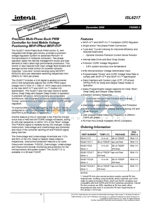 ISL6217CVZ-T datasheet - Precision Multi-Phase Buck PWM Precision Multi-Phase Buck PWM Positioning IMVP-IV and IMVP-IV