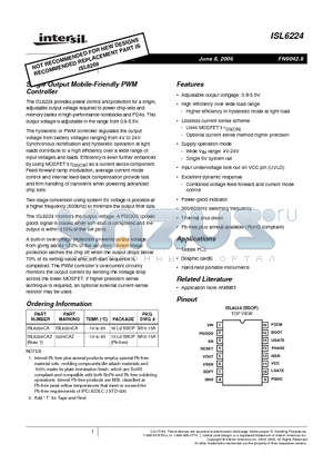 ISL6224CA datasheet - Single Output Mobile-Friendly PWM Controller