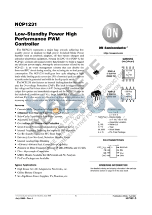 NCP1231 datasheet - Low−Standby Power High Performance PWM Controller