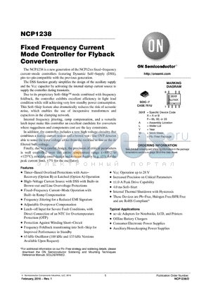 NCP1238AD65R2G datasheet - Fixed Frequency Current Mode Controller for Flyback Converters