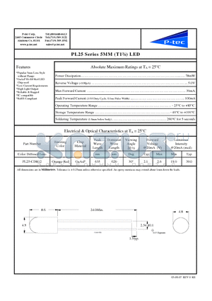 PL25-CDR12 datasheet - 5MM (T1n) LED