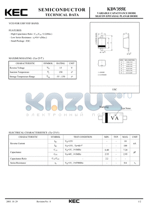 KDV355E datasheet - SILICON EPITAXIAL PLANAR DIODE