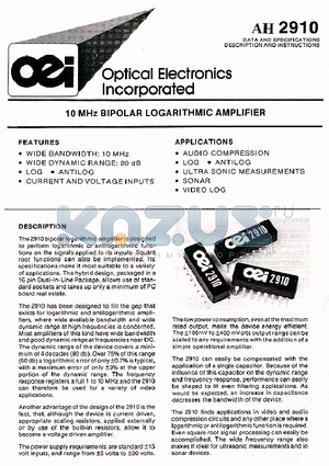 OEI2910 datasheet - 10 MHz BIPOLAR LOGARITHMIC AMPLIFIER