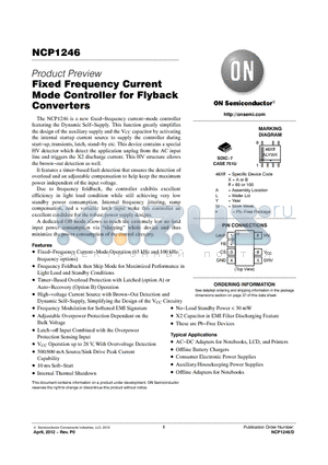 NCP1246 datasheet - Fixed Frequency Current Mode Controller for Flyback Converters