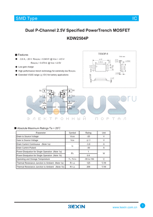 KDW2504P datasheet - Dual P-Channel 2.5V Specified PowerTrench MOSFET