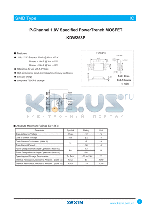 KDW258P datasheet - P-Channel 1.8V Specified PowerTrench MOSFET